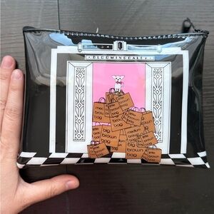 Bloomingdale's Black and Pink Graphic Pouch